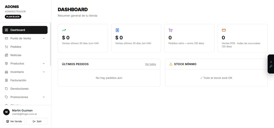 Panel de administración de DeliX