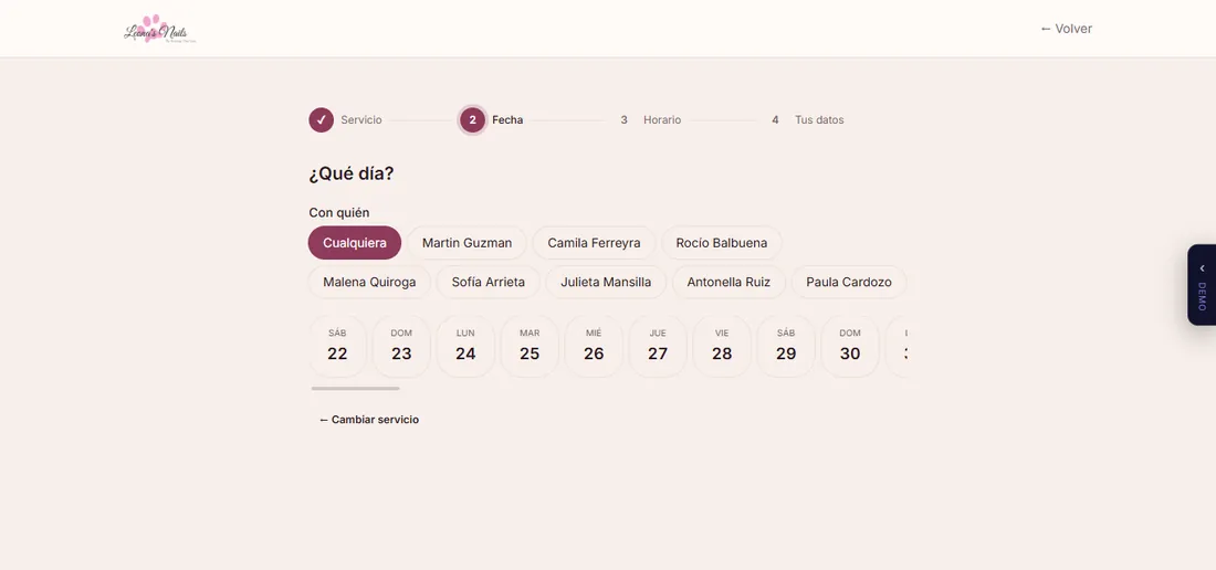 Elección de servicio y horario