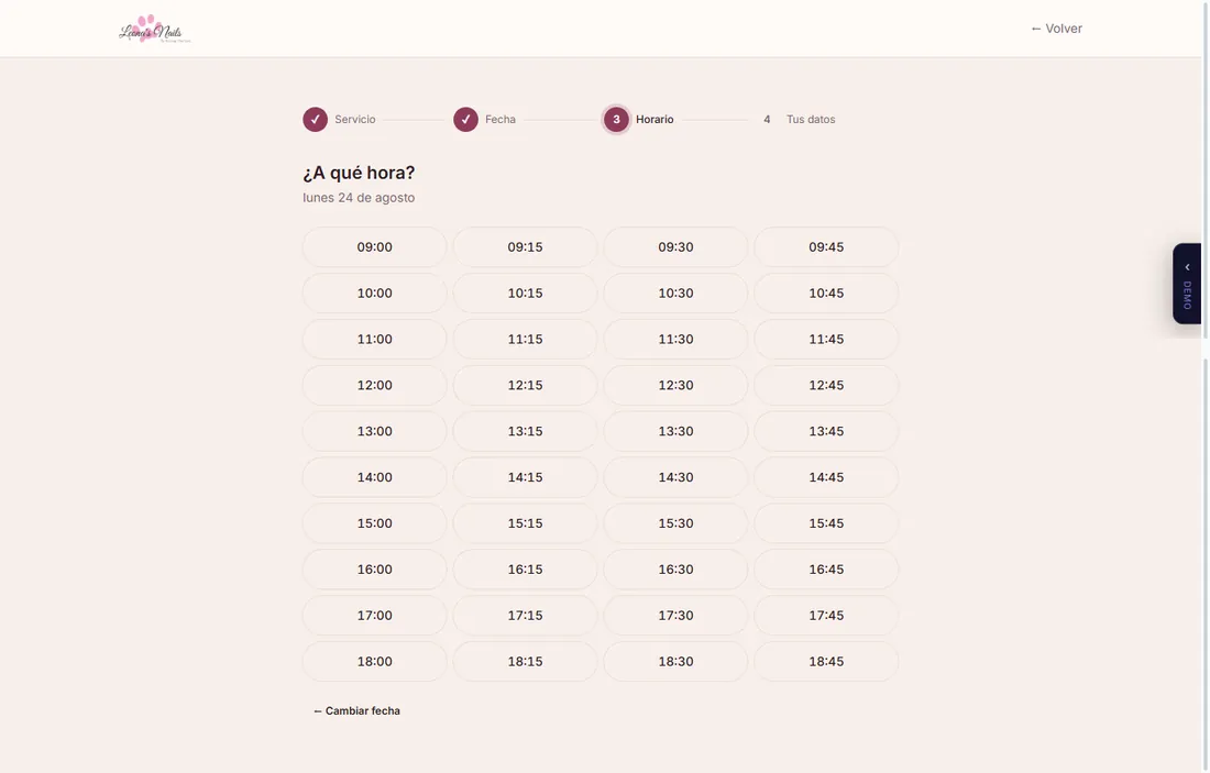 Datos del cliente para confirmar el turno