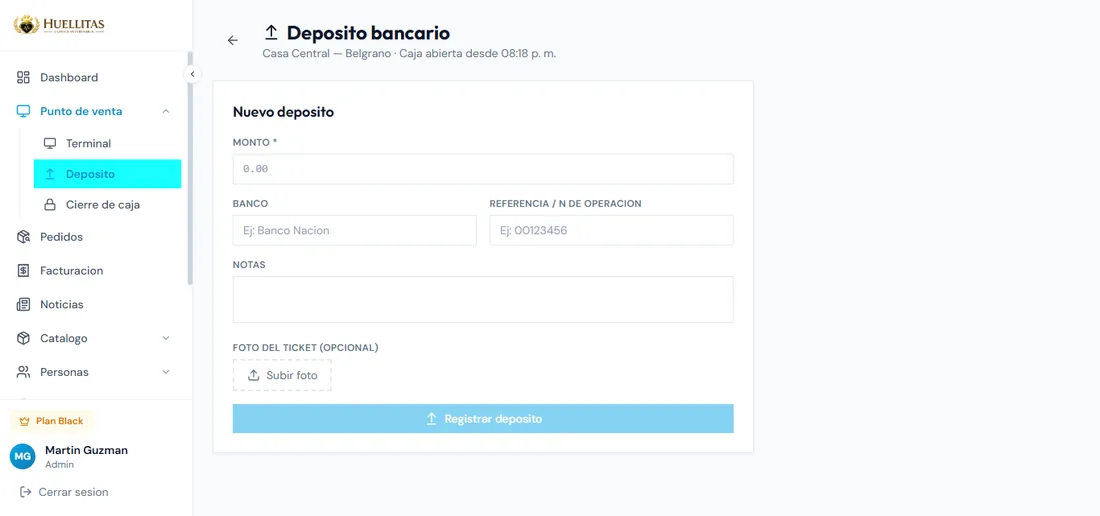 Control de depósitos de caja